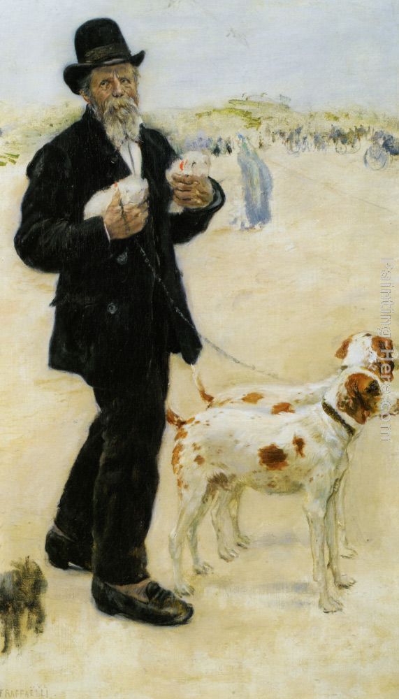 Man Walking Dogs painting - Jean Francois Raffaelli Man Walking Dogs art painting